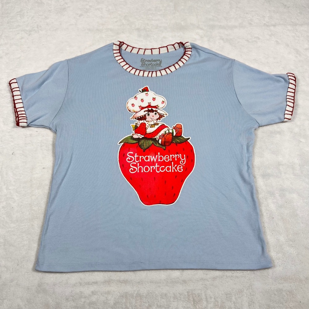 Strawberry Shortcake Graphic Tee Ringer Collar Retro Cartoon XL - Picture 2 of 6